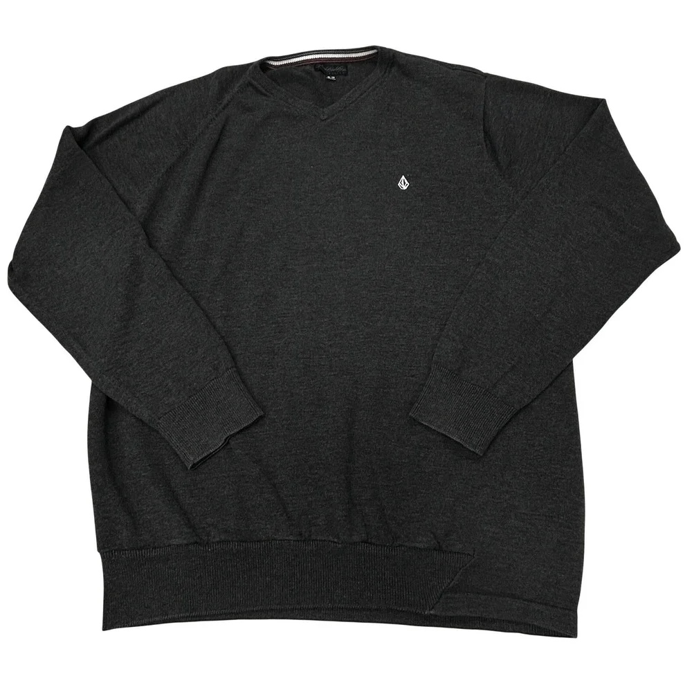 Volcom‎ Corpo Class V Neck Sweater Mens XL Dark Gray Pullover Skatewear Y2K 90s